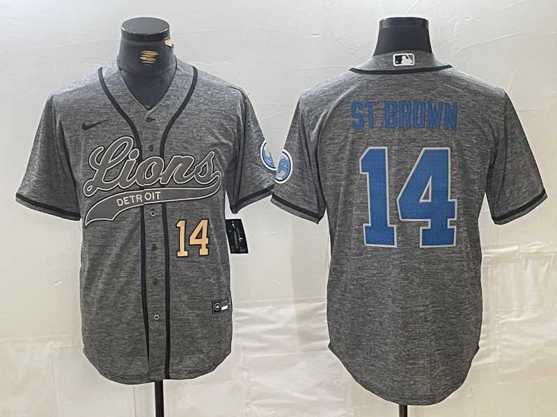 Men%27s Detroit Lions #14 Amon-Ra St. Brown Number Gray Cool Base Stitched Baseball Jersey->detroit lions->NFL Jersey
